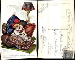 165242, postal de artista Fred Spurgin niños sentados a. cojín gigante lámpara refrán texto - Imagen 1 de 1