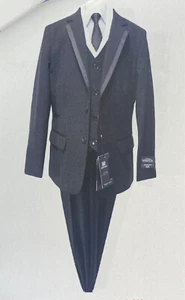 Kid Boys SLIM FIT Formal Bridal 5 Pcs Set Suit size 4-20 BLACK 2 Buttons - Picture 1 of 1