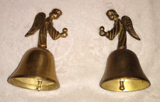 Pair of Vintage 4.5" Tall Brass Angel Bells Made in Hong Kong