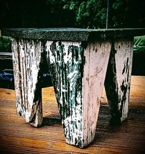 Original Antique Primitive MILKING STOOL - Green&White Chippy Paint - Image 1 of 1