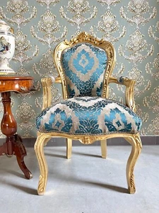 Armchair French Louis Armchair Turquoise Velvet Chair Handmade Baroque Chair - Bild 1 von 7
