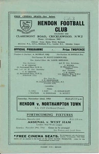 HENDON v Northampton Town (FA Cup) 1952/1953 - Programa de fútbol - Imagen 1 de 1