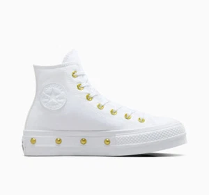 Converse Chuck Taylor All Star Lift Platform Star Studded White/Gold Size 8 - Picture 1 of 5