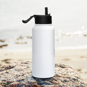 Stainless Steel Water Bottle With a Straw Lid & Special Flower - Picture 1 of 4