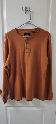Red Head Waffle-Knit Henley Para Hombres M Medio Naranja Quemado Manga Larga Foto 1 de 4