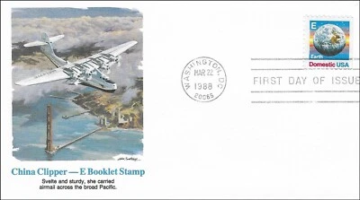 China Clipper Aircraft Flying Boat Pan Am E Booklet Stamp Fleetwood FDC 1988 - Image 1 of 2