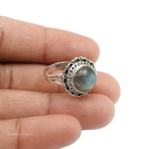 Labradorite Stone Solid 925 Sterling Silver Bezel Cocktail Boho Ring Jewelry - Picture 1 of 9