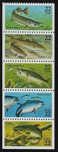 1986 Fish Stamp Booklet Pane Of 5 22c Postage Stamps, Sc# 2205-2209, MNH, OG - Picture 1 of 1