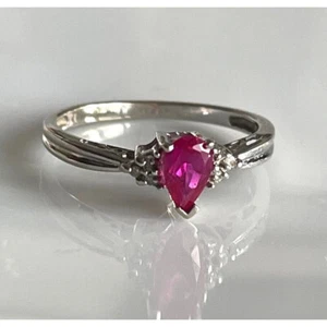 14K WHITE GOLD PINK TOPAZ DIAMOND RING SIZE 6.5 SKY - Picture 1 of 9