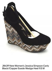 J8439 New Women's Jessica Simpson Carly Black/Copper Suede Wedge Heel 9.5 M - Picture 1 of 7
