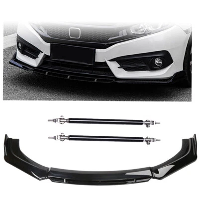 Gloss Black Front Bumper Lip Splitter Spoiler Strut Rods For Volkswagen Jetta Foto 1 de 4