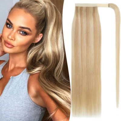 Thick 100% Remy Human Hair Ponytail Extensions Claw Clip In Wrap Around Blonde - Image 1 of 4