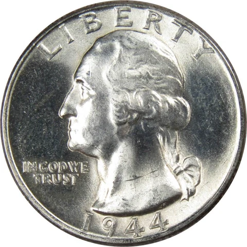 1944 Washington Quarter BU Uncirculated Mint State 90% Silver 25c US Coin Cover