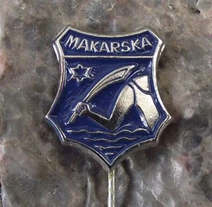 Antique Makarska Croatia Heraldic Crest Turkish Sword Coat of Arms Pin Badge - Picture 1 of 2