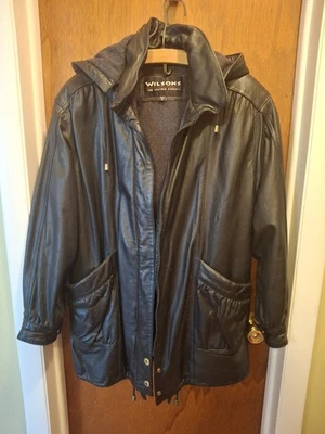 Chaqueta Abrigo de Cuero Wilsons Para Mujer Talla S, Cremallera, Quitar Capucha, Bolsillos Grandes Foto 1 de 4