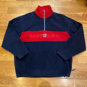 GANT USA Vintage Rugger Fleece 1/4 Quarter Zip Sweatshirt Men's L Navy Blue Red - Picture 1 of 12