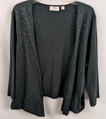 Quacker Factory Black Open front Cardigan with Rhinestones 3/4 Sleeve Sz 1X NWOT - Image 1 of 4