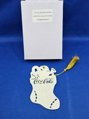 Medias de Navidad de porcelana perforadas blancas Coca Cola de colección 2002 + caja 4" Foto 1 de 4