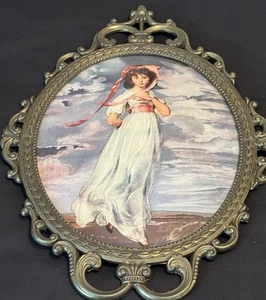 Vintage Ornate Metal Oval Frame Convex Glass 17” x 12” Pinky Romantic - Picture 1 of 11