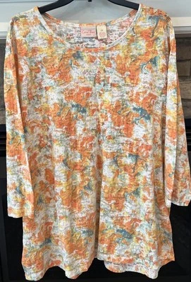 Coral Bay Women's Multicolored Floral 3/4  Sleeve Pullover Top  Size 2XL Orange - Image 1 of 4