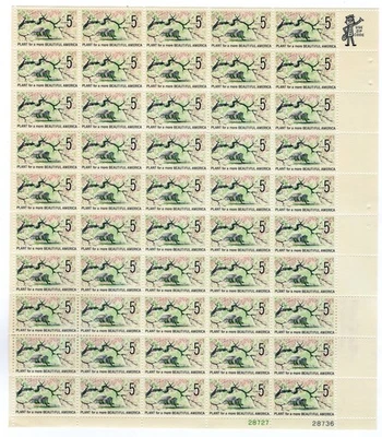 Scott #1318a Plant Beautiful America Sheet of 50 Stamps - MNH P#28727-28736 LR - Image 1 of 2