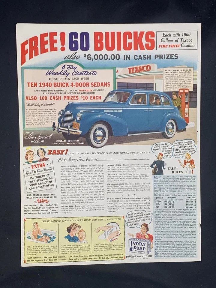 Magazine Ad* - 1940 - Buick Super Model 41 & Ivory Soap - Image 1 of 1