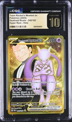 CGC Pristine 10 Team Rocket's Mewtwo ex 240/182 Destined Rivals Pokémon Card - Image 1 of 2