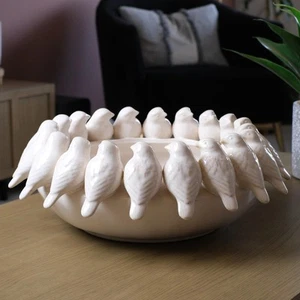 Cream Speckled Ceramic Birds Decorative Fruit Bowl 15x37x37cm - Picture 1 of 8