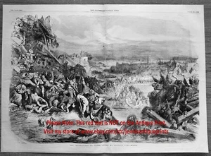 Floods in Lyons France Gustave Dore, Huge 2X-Folio 1850s Antique Engraving Print - Picture 1 of 9