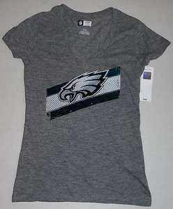 PHILADELPHIA EAGLES FOOTBALL WOMENS COTTON BLEND V NECK T SHIRT S M GRAY - Picture 1 of 2
