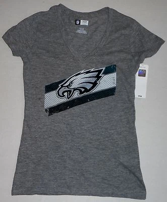 CAMISETA DE FÚTBOL PARA MUJER PHILADELPHIA EAGLES MEZCLA DE ALGODÓN CUELLO EN V S M GRIS Foto 1 de 2