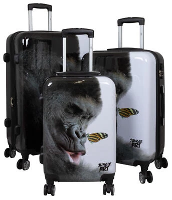 Trolley Koffer 3tlg. Set Hartschale Dehnfalte L+XL Motiv Gorilla Gr. M+L+XL - Bild 1 von 4