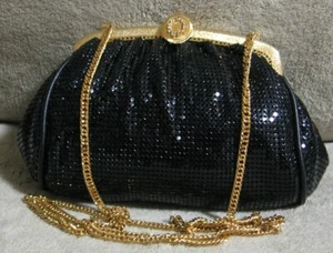 Vintage 1970-1980s WHITING & DAVIS Black Metal Mesh Evening Shoulder Bag Purse - Picture 1 of 2