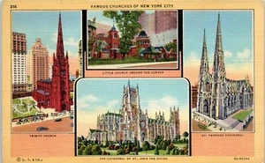 Famous Churches of New York City, New York Multiview Postcard - Picture 1 of 2