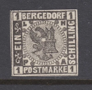 Bergedorf Sc 2 MNH. 1861 1s black Coat of Arms, choice XF single with 4 margins. - Picture 1 of 2