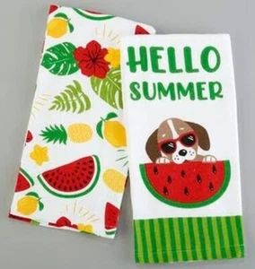 2 DIFFERENT JUMBO TOWELS(16"x26")HELLO SUMMER,DOG,WATERMELONS,LEMONS & LEAVES,HW - Picture 1 of 13