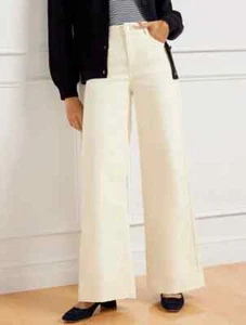 Talbot's women's ultra-wide-leg ivory denim trousers size misses 16 - Picture 1 of 5