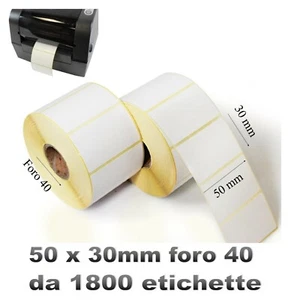 rotolo etichette termiche adesive bianche mm50x30 F.40 da 1800 per zebra citizen - Picture 1 of 1