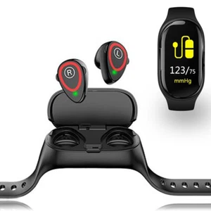 Écouteurs Indigi Noir 2 en 1 + Montre Ecran Coloré Sportif Android iOS Compatible - Photo 1 sur 5