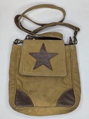 Beige Bag Brown Star Cross Body Adjustable Shoulder Strap Snap Closure - Image 1 of 4
