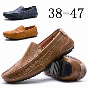 Mens Leather Slip On Loafers Casual Moccasin Boat Driving Shoes Smart Pumps Size - Picture 1 of 22