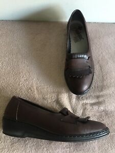 Rieker Antistress Brown Leather Low Wedge Heel SlipOn Loafer Shoes 5.5 VGC