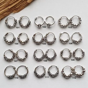 Bali Hoop Earrings 10mm Silver 925 - Single or Pair - Celtic Earrings Gothic