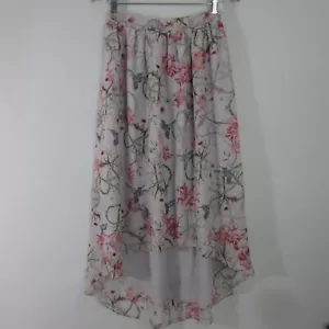 French Connection Womens 8 Lavender Hummingbird Floral Silk High Low Skirt S - Picture 1 of 13