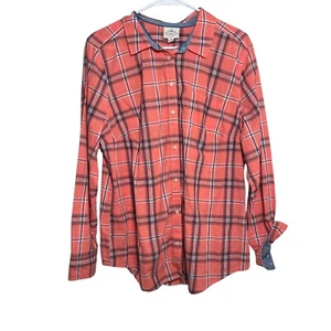 St John's Bay Blouse Women's XL Plaid Button Up Collared Long Sleeve Preppy - Picture 1 of 7