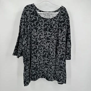 Catherines Damen Top Größe 4X Schwarz Silber Rolldruck Erhöhte Basics Alltag - Bild 1 von 8