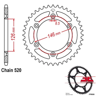 Roda dentada traseira de aço JT 520 passo 47 dentes Suzuki RM125 (1980-2009) - Imagem 1 de 2