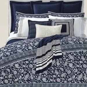 Ralph Lauren Delphine Paisley King Size Duvet Cover | 100% Cotton Sateen Navy - Picture 1 of 7