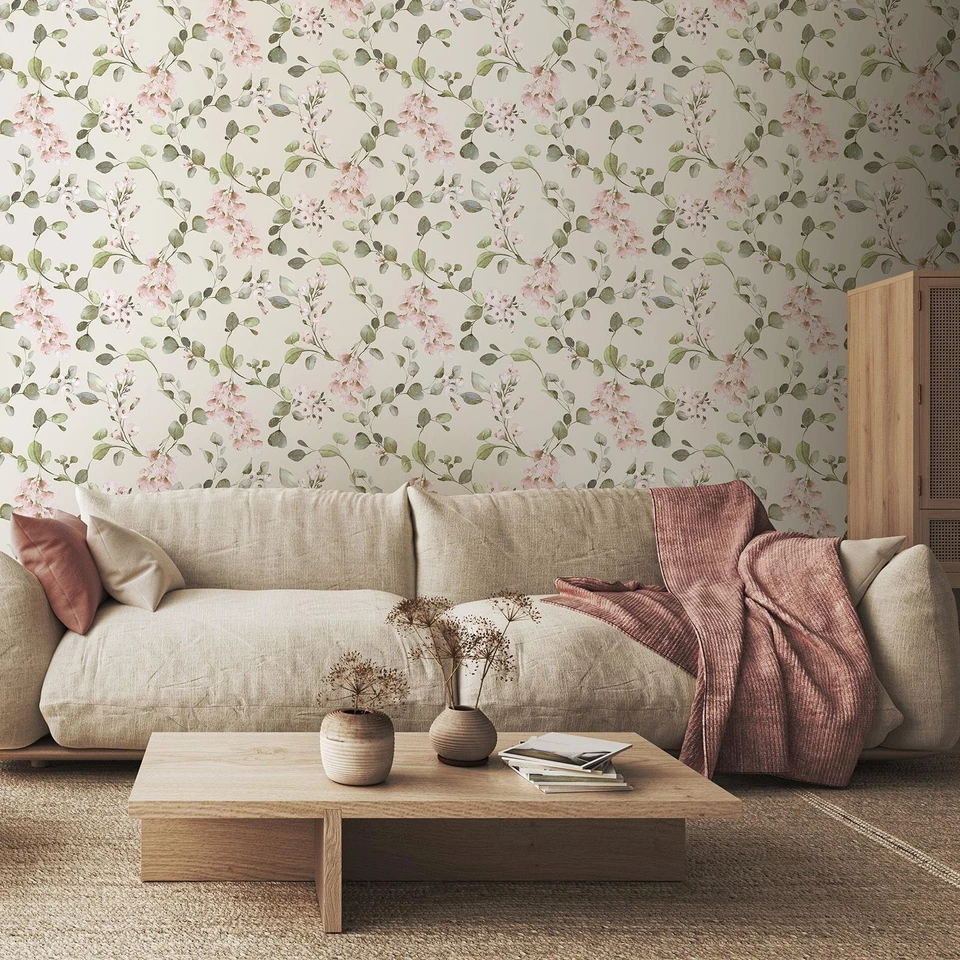 Papel Pintado Follaje Crema/Rosa Rosalie Floral Flor Color Rasch 260666 Foto 1 de 4