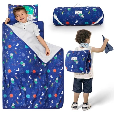 Alfombrilla para siesta para niños pequeños con almohada y manta, saco de dormir suave para niños niños niños y... Foto 1 de 4